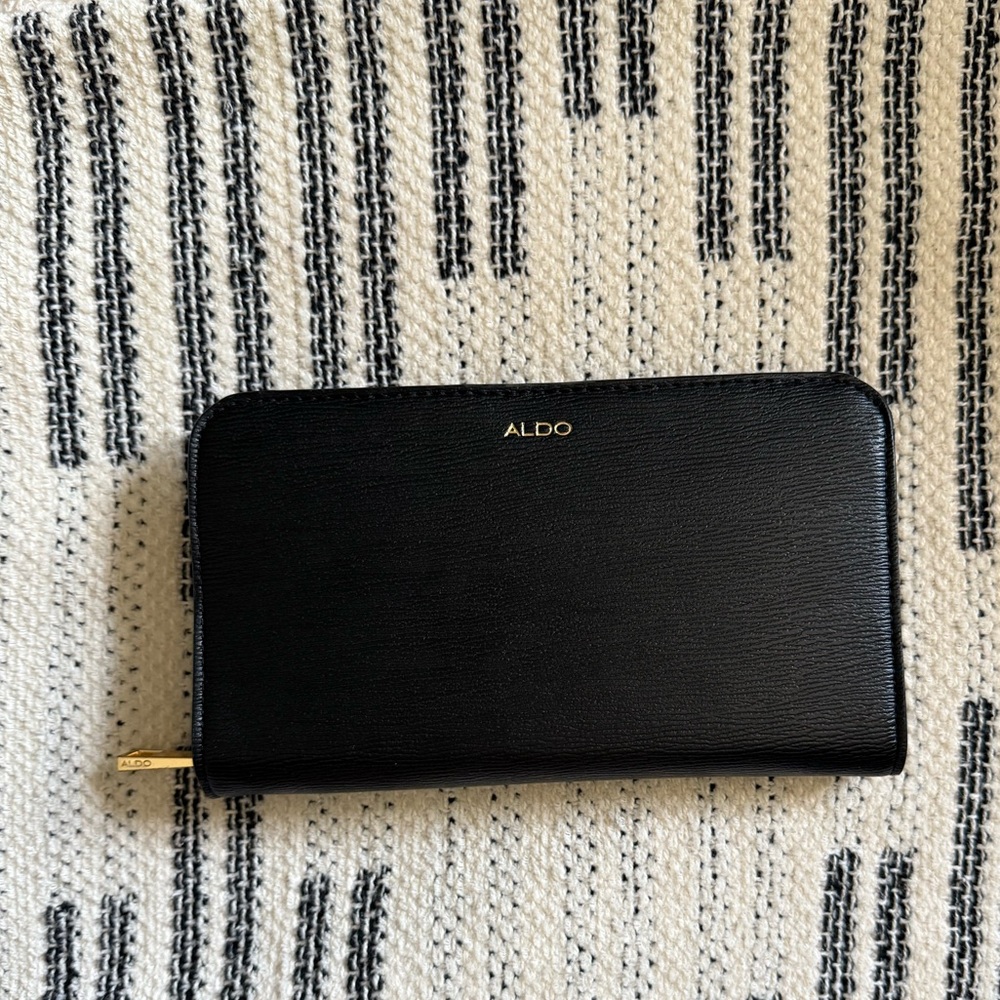 Aldo Elegant Black Wallet with Gold Accent
